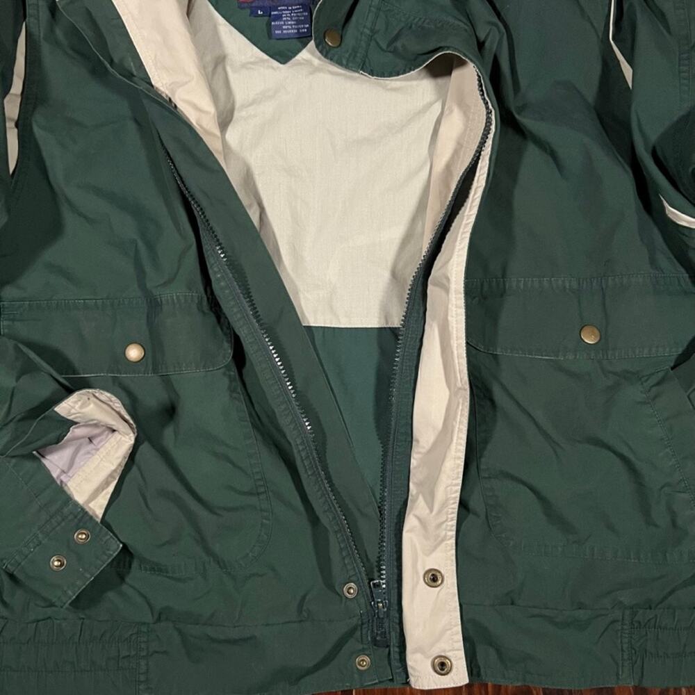 GANT L 90s Windbreaker Jacket Green Beige Colorblock Reversible Bomber Vintage - Picture 3 of 7